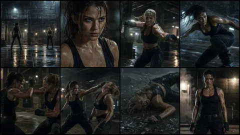 Cinematic Female Protagonist Fight Storyboard