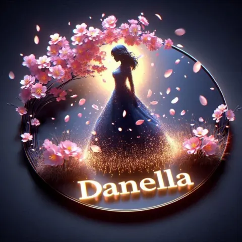Lady Among Glowing Sakura Petals With Name Danella