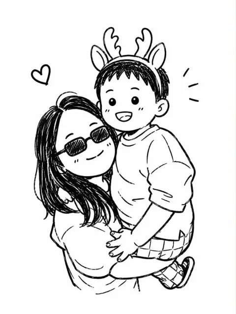 Cute Chibi Mother Child Doodle