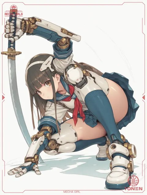 Mecha Schoolgirl Katana Slash
