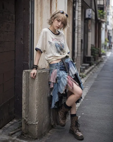 Blonde Japanese Girl Street Fashion Portrait