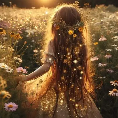 Golden Stardust Girl in Meadow