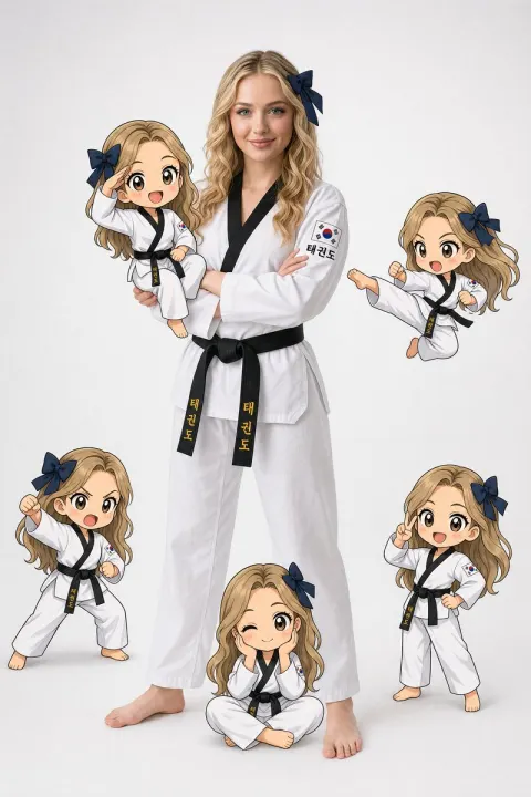 Taekwondo Girl With Chibi Clones
