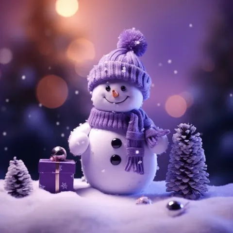 Miniature Purple Snowman With Icicles and Pine