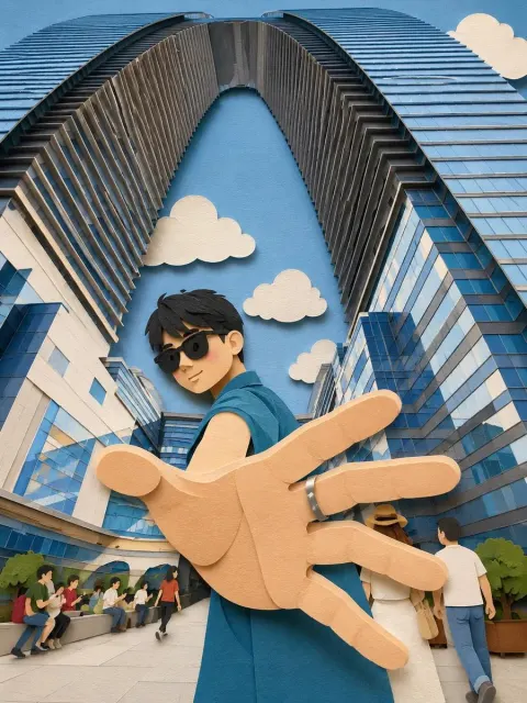 Whimsical Paper-Cut Asian Travel Illustration