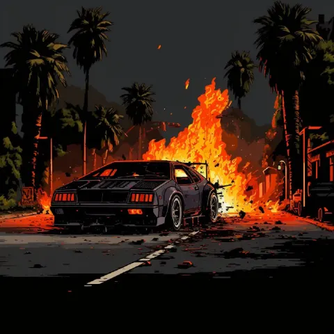 8 Bit Pixel Art Burning Lamborghini Crash