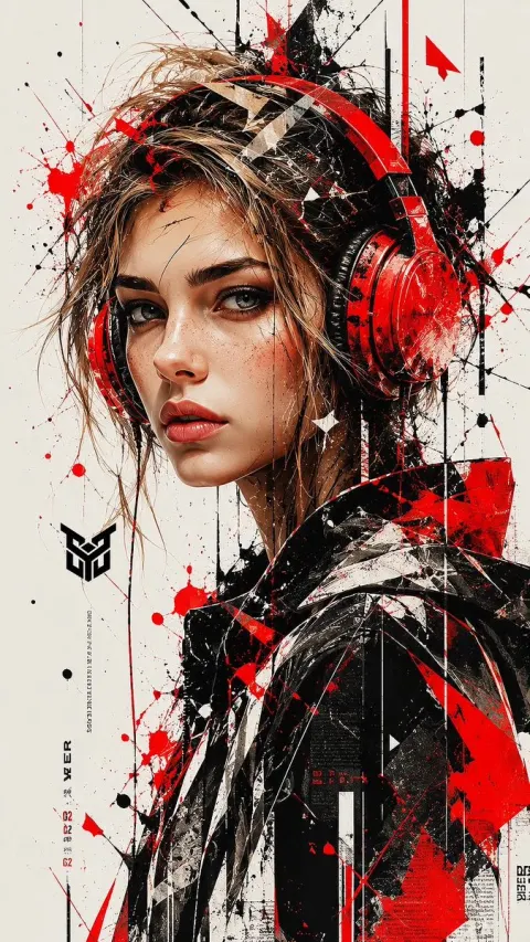 Red Headphones Ink Shatter