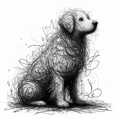 Scribbled Cartoon Dog on White Background