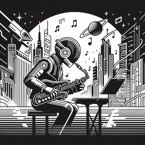 Future Jazz Minimalist Black and White Line Art