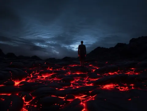 Night Sky Over Red Lava Rock Gothic Surrealism