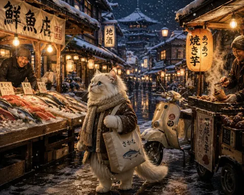 Cozy Snowy Town Ragdoll Cat