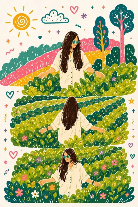 Whimsical Tea Garden Illustration