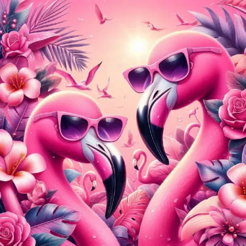 Pink Flamingos Wearing Sunglasses on Pink