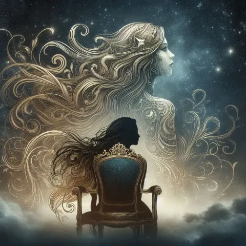 Golden Woman and Chair Beneath Starry Sky