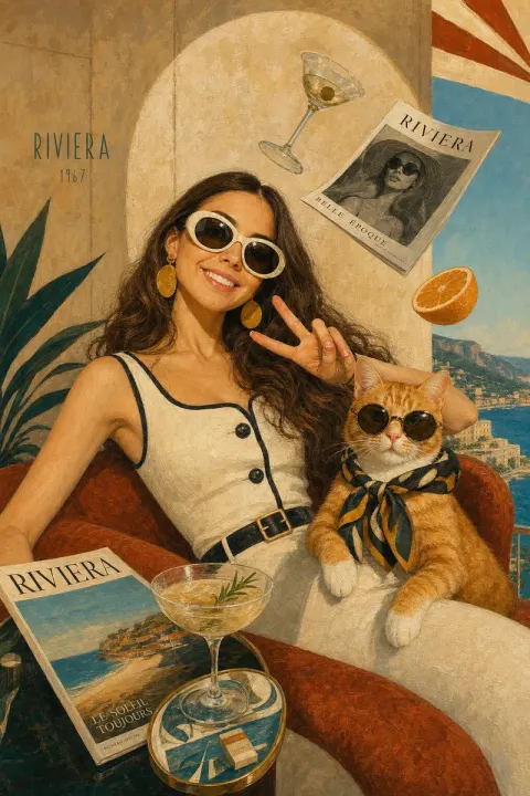 Surreal Riviera Cat Lounge Art
