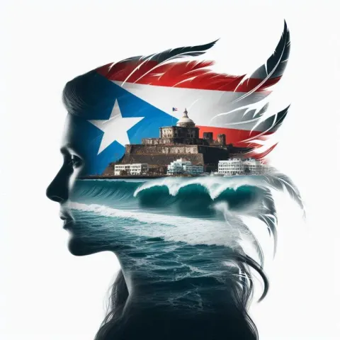 Taino Portrait Double Exposure With Puerto Rico Flag
