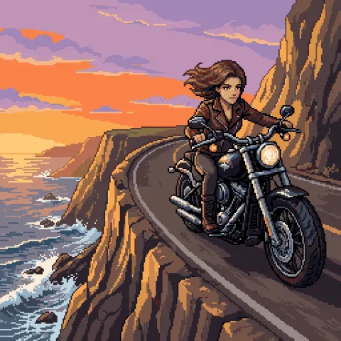 Biker on Cliffside Sunset Ride