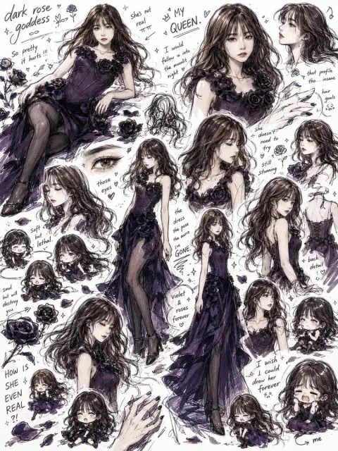 Dark Rose Goddess Anime Sketchbook