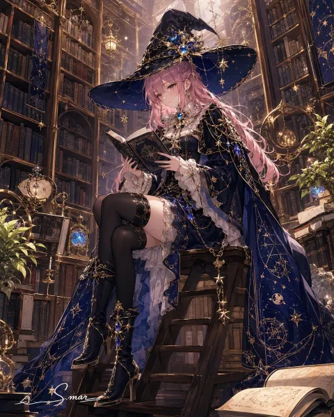 Celestial Sorceress in Victorian Library