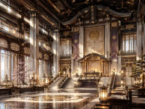 NeoNippon Imperial Throne Hall Cinematic Interior