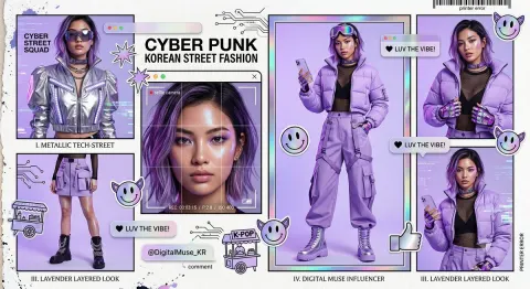 Cyberpunk Korean Street Fashion Collage