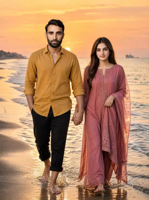 Romantic Couple Walking at Golden Hour