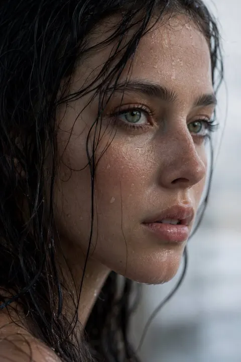 Rain-Kissed Profile Portrait