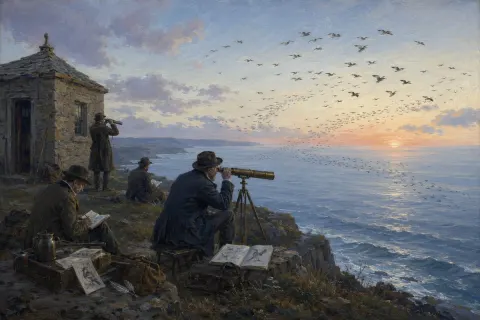 Victorian Birdwatchers at Sunset