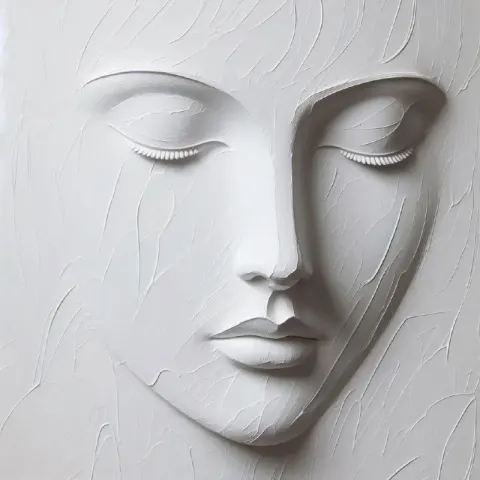 White Minimalist Sculpted Face in Paint Lines