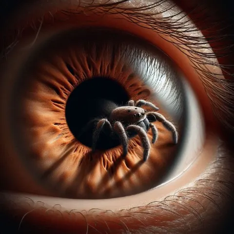 Spider Emerging From Human Eye Pupil Macro