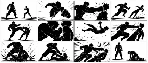 Monochrome Combat Storyboard Art