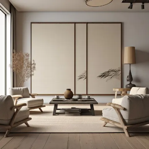 Japandi Interior With Neutral Large Screens