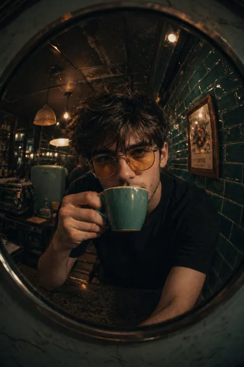 Retro Café Fisheye Portrait