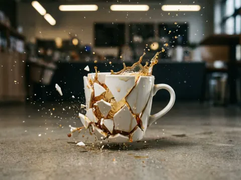 Coffee Mug Shattering in Slow Motion