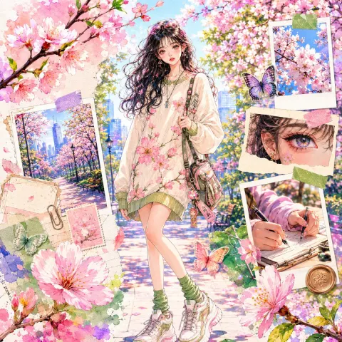Dreamy Watercolor Anime Girl Collage