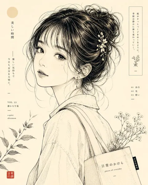 Japanese Line Art Portrait