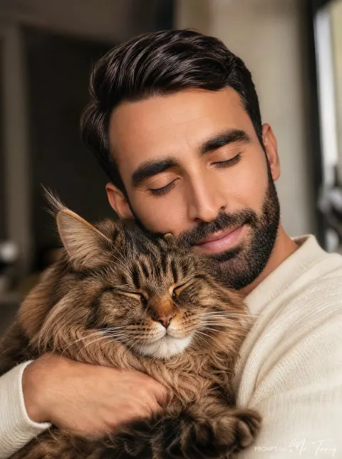 Cozy Portrait with Maine Coon Cat