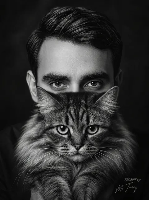 Surreal Monochrome Cat Portrait