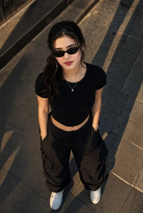 Cinematic High-Angle Street Fashion Portrait