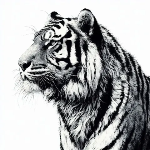 Wild Tiger India Ink Painting Side View