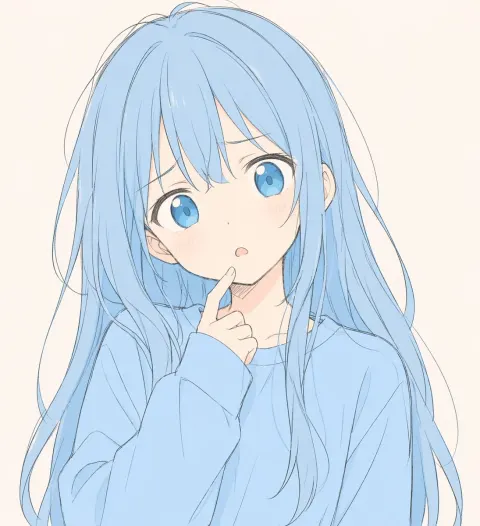 Shy Blue-Haired Anime Girl Portrait