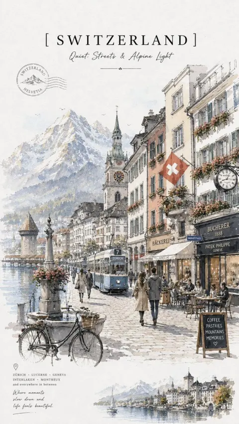 Minimalist Vintage Travel Watercolor Poster