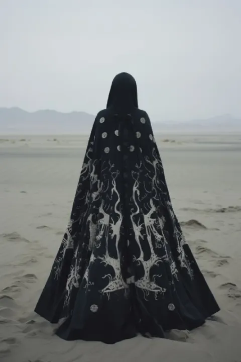 Divine Spirit Over Moonlit Black Sand Dunes