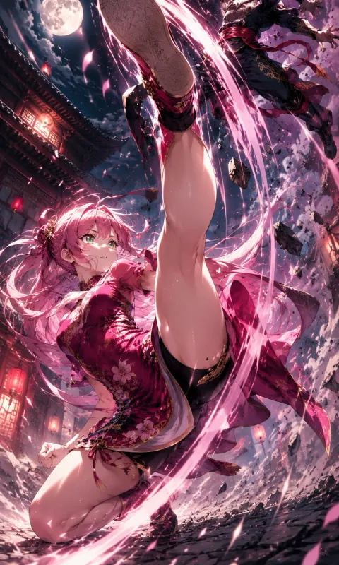 Pink Warrior Moonlit Spinning Kick