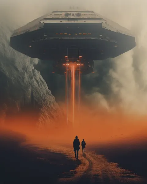 Giant Spaceship Landing on Island Movie Still