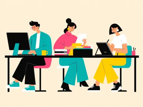 Flat Vector Office Collaboration Scene
