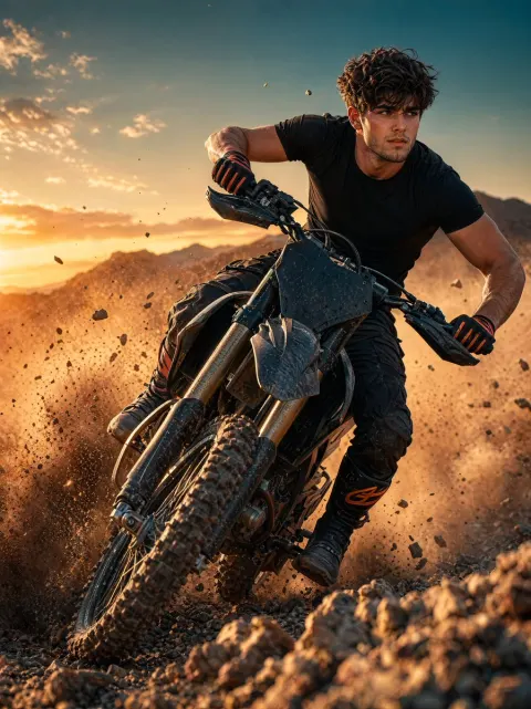Cinematic Motocross Sunset Action Portrait
