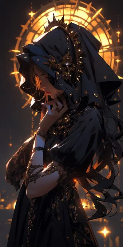 Mythic Witch Portrait in Dark Yellow and Black