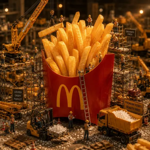 Miniature Workers Build Giant Fries