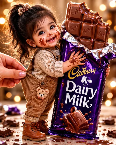 Toddler Hugging Giant Chocolate Bar